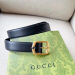Gucci Unisex GG Belt Rectangular Buckle Black Leather Antique Brass Hardware 3 CM Width - Image 6