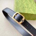 Gucci Unisex GG Belt Rectangular Buckle Black Leather Antique Brass Hardware 3 CM Width - Image 7