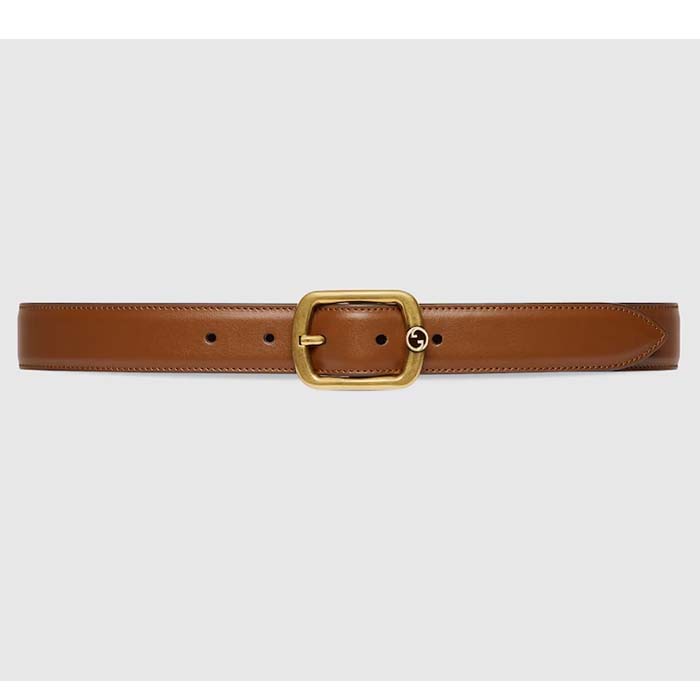 Gucci Unisex GG Belt Rectangular Buckle Cuir Leather Antique Brass Hardware 3 CM Width