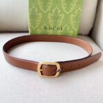 Gucci Unisex GG Belt Rectangular Buckle Cuir Leather Antique Brass Hardware 3 CM Width - Imagen 4