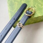 Gucci Unisex GG Belt Round Interlocking G Black Leather Oval Buckle 2.3 CM Width - Image 10