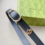 Gucci Unisex GG Belt Round Interlocking G Black Leather Oval Buckle 2.3 CM Width - Image 7