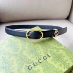 Gucci Unisex GG Belt Round Interlocking G Black Leather Oval Buckle 2.3 CM Width - Image 2