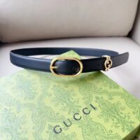 Gucci Unisex GG Belt Round Interlocking G Black Leather Oval Buckle 2.3 CM Width (11)