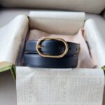 Gucci Unisex GG Belt Round Interlocking G Black Leather Oval Buckle 2.3 CM Width - Image 4