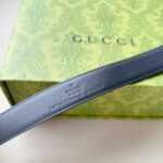 Gucci Unisex GG Belt Round Interlocking G Black Leather Oval Buckle 2.3 CM Width - Image 11