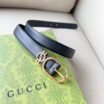 Gucci Unisex GG Belt Round Interlocking G Black Leather Oval Buckle 2.3 CM Width - Image 5
