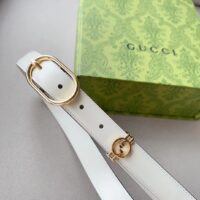 Gucci Unisex GG Belt Round Interlocking G White Leather Oval Buckle 2.3 CM Width (9)