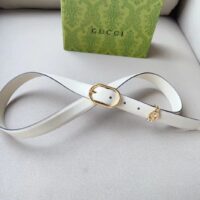 Gucci Unisex GG Belt Round Interlocking G White Leather Oval Buckle 2.3 CM Width (9)