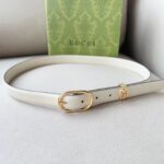 Gucci Unisex GG Belt Round Interlocking G White Leather Oval Buckle 2.3 CM Width – Bild 4