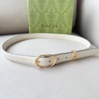 Gucci Unisex GG Belt Round Interlocking G White Leather Oval Buckle 2.3 CM Width (9)