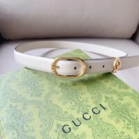 Gucci Unisex GG Belt Round Interlocking G White Leather Oval Buckle 2.3 CM Width (9)