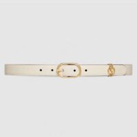 Gucci Unisex GG Belt Round Interlocking G White Leather Oval Buckle 2.3 CM Width (9)