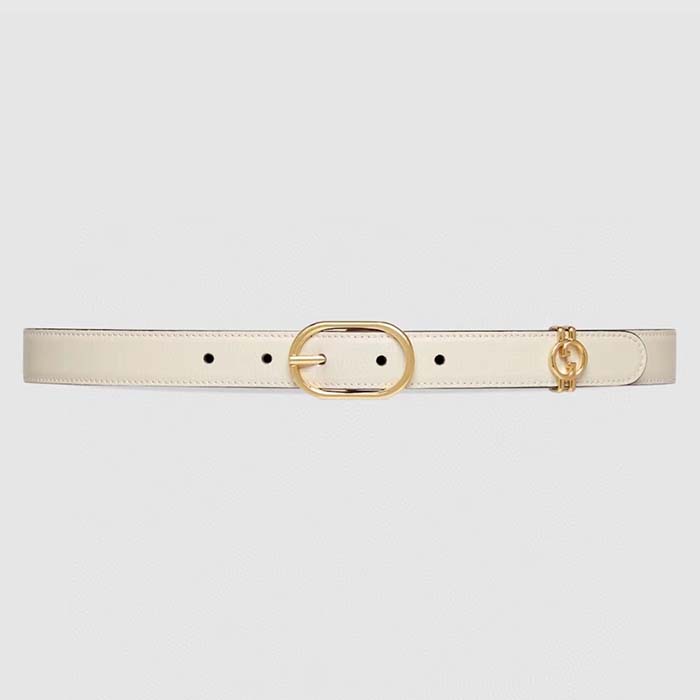 Gucci Unisex GG Belt Round Interlocking G White Leather Oval Buckle 2.3 CM Width