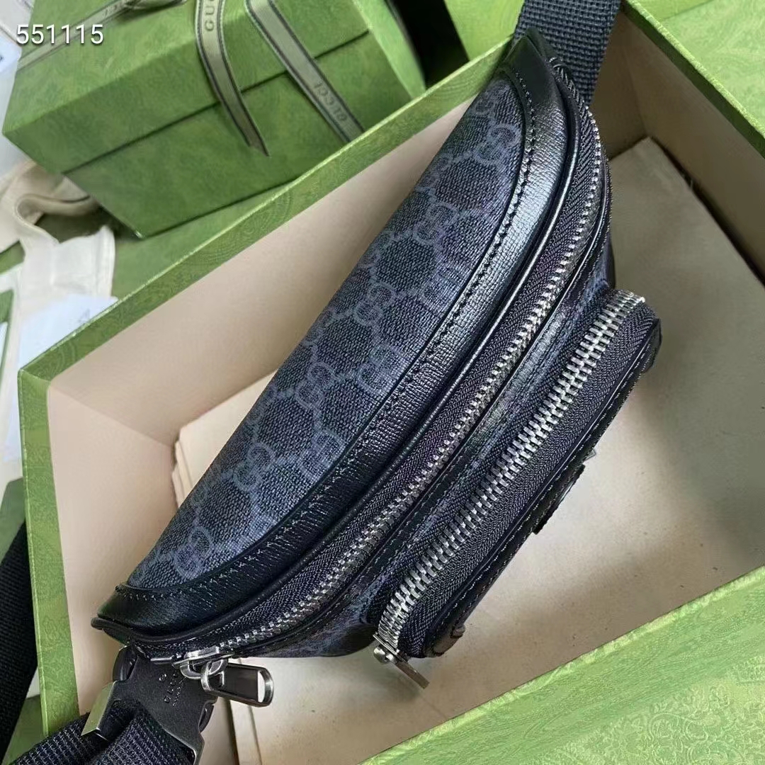 Gucci Unisex GG Black Belt Bag Black Grey Soft GG Supreme Front Zipper Pocket (10)