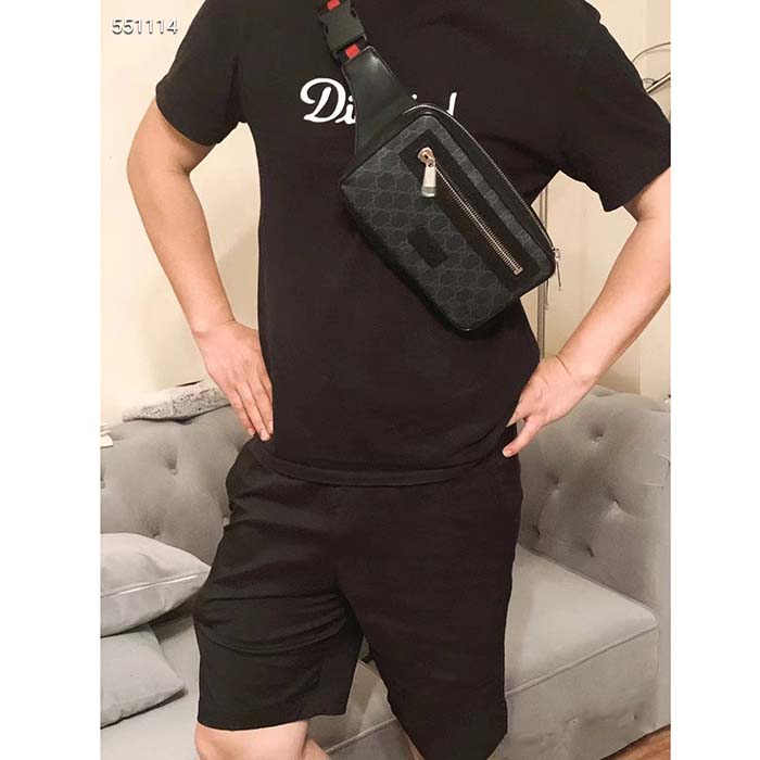 Gucci Unisex GG Black Belt Bag Black Grey Soft GG Supreme Front Zipper Pocket (13)