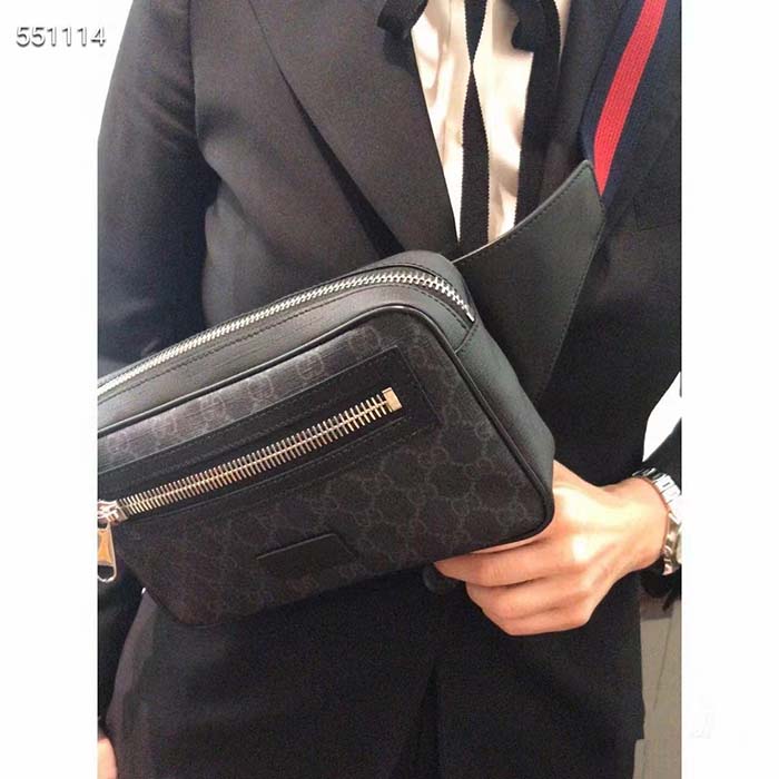 Gucci Unisex GG Black Belt Bag Black Grey Soft GG Supreme Front Zipper Pocket (14)