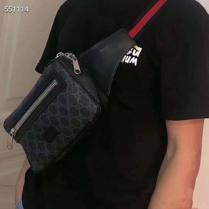 Gucci Unisex GG Black Belt Bag Black Grey Soft GG Supreme Front Zipper Pocket (2)
