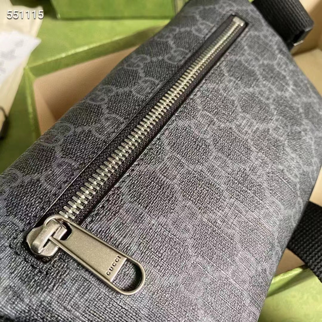 Gucci Unisex GG Black Belt Bag Black Grey Soft GG Supreme Front Zipper Pocket (7)
