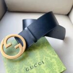 Gucci Unisex GG Blondie Wide Belt Black Leather Round Interlocking G 5 CM Width – Image 6