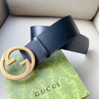 Gucci Unisex GG Blondie Wide Belt Black Leather Round Interlocking G 5 CM Width (2)