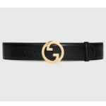 Ceinture large unisexe Gucci GG Blondie en cuir noir avec G ronds entrelacés, largeur 5 cm