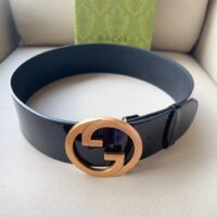 Gucci Unisex GG Blondie Wide Belt Black Leather Round Interlocking G 5 CM Width (2)