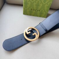 Gucci Unisex GG Blondie Wide Belt Black Leather Round Interlocking G 5 CM Width (2)