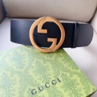 Gucci Unisex GG Blondie Wide Belt Black Leather Round Interlocking G 5 CM Width (2)