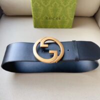 Gucci Unisex GG Blondie Wide Belt Black Leather Round Interlocking G 5 CM Width (2)