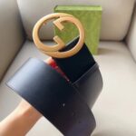 Gucci Unisex GG Blondie Wide Belt Black Leather Round Interlocking G 5 CM Width – Image 8