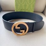 Gucci Unisex GG Blondie Wide Belt Black Leather Round Interlocking G 5 CM Width – Image 3