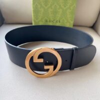 Gucci Unisex GG Blondie Wide Belt Black Leather Round Interlocking G 5 CM Width (2)