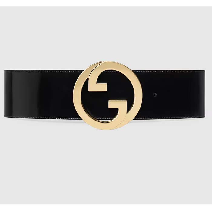 Gucci Unisex GG Blondie Wide Patent Belt Round Interlocking G 7 CM Width