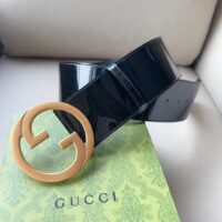 Gucci Unisex GG Blondie Wide Patent Belt Round Interlocking G 7 CM Width (1)