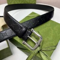 Gucci Unisex GG Gucci Signature Belt GG Detail Black Square Buckle Metal 3.8 CM Width (11)