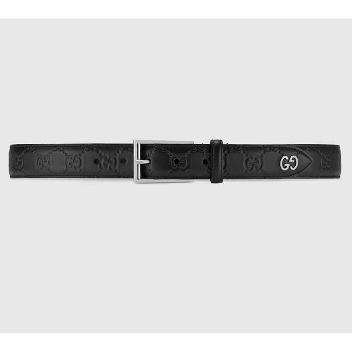 Gucci Unisex GG Gucci Signature Belt GG Detail Black Square Buckle Metal 3.8 CM Width