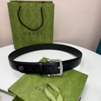 Gucci Unisex GG Gucci Signature Belt GG Detail Black Square Buckle Metal 3.8 CM Width (11)