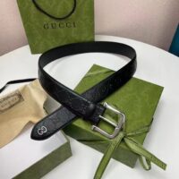 Gucci Unisex GG Gucci Signature Belt GG Detail Black Square Buckle Metal 3.8 CM Width (11)