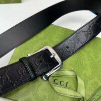 Gucci Unisex GG Gucci Signature Belt GG Detail Black Square Buckle Metal 3.8 CM Width (11)