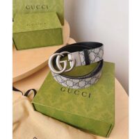 Gucci Unisex GG Marmont Reversible Belt Beige Blue GG Supreme Canvas Double G Buckle (9)