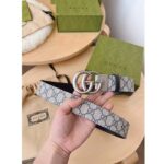 Gucci Unisex GG Marmont Reversible Belt Beige Blue GG Supreme Canvas Double G Buckle - Imagen 4