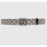 Gucci Unisex GG Marmont Reversible Belt Beige Blue GG Supreme Canvas Double G Buckle (9)