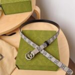 Gucci Unisex GG Marmont Reversible Thin Belt Beige Ebony GG Supreme Canvas Double G Buckle - Image 2
