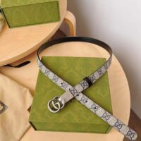 Gucci Unisex GG Marmont Reversible Thin Belt Beige Ebony GG Supreme Canvas Double G Buckle (11)