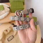 Gucci Unisex GG Marmont Reversible Thin Belt Beige Ebony GG Supreme Canvas Double G Buckle - Image 5