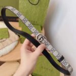 Gucci Unisex GG Marmont Reversible Thin Belt Beige Ebony GG Supreme Canvas Double G Buckle - Image 6