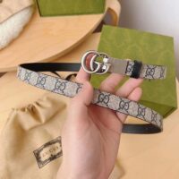 Gucci Unisex GG Marmont Reversible Thin Belt Beige Ebony GG Supreme Canvas Double G Buckle (11)