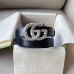 Gucci Unisex GG Marmont Thin Belt Crystals Black Leather Double G Buckle 3 CM Width – Bild 7