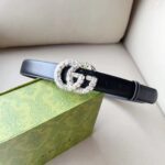 Gucci Unisex GG Marmont Thin Belt Crystals Black Leather Double G Buckle 3 CM Width – Bild 5